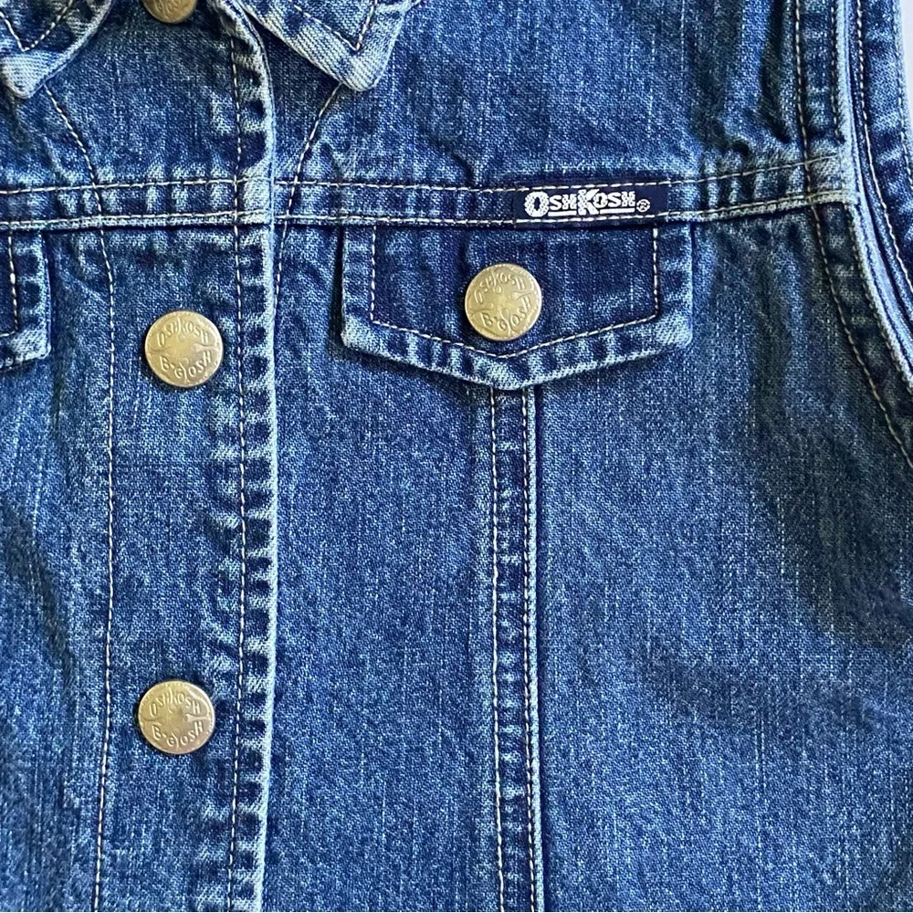 Vintage OSHKOSH Vest 3T Blue 90s Girls Denim Jeans Butterflies USA EUC snaps